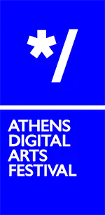 Athens Digital Arts Festival (ADAF) logo, white text on blue