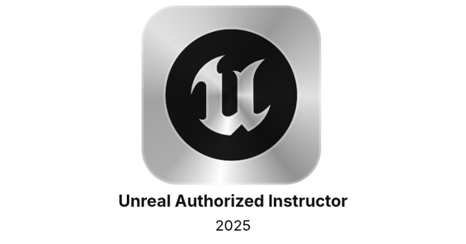 Silver Unreal Engine badge reading Unreal Authorized Instructor 2025