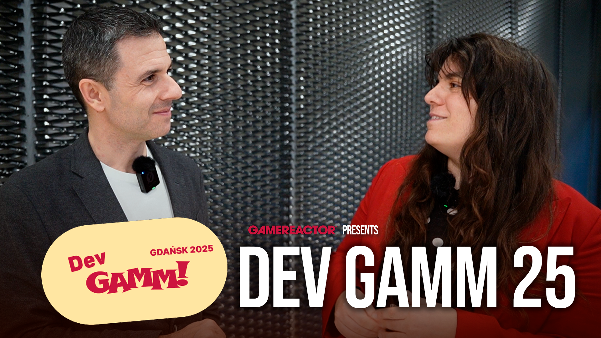 Elena Dimopoulou (right, red jacket) interviewed by Gamereactor at DevGAMM Gdańsk 2025 on new art forms in video games