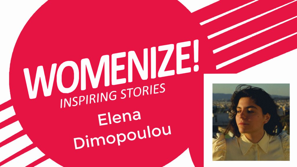 Elena Dimopoulou featured in Womenize! Inspiring Stories, June 2025: title card with her portrait on a red graphic